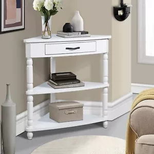 33.8'' Small Triangle Wood Corner Table 3 Tier End Table with Solid Wood Legs - Picture 1 of 12