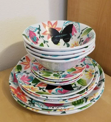 (Set of 16) Cynthia Rowley Bright Spring Flowers Floral Melamine Set Home Decor - Image 1 of 4