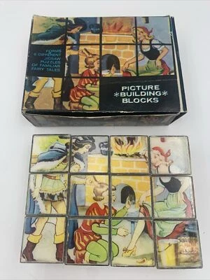 Picture Building Blocks Puzzle 6 Different Fairy Tale scenes E159 Vintage - Image 1 of 4
