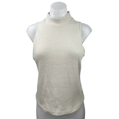 Camiseta sin mangas pulóver elástica sin mangas de punto acanalado crema azul marino antiguo talla L Foto 1 de 4