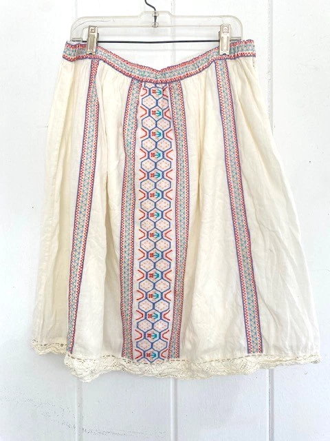 Falda Boho Bordada Campesina Hazel Anthropologie Algodón Muselina Encaje Hippie Media Foto 1 de 4