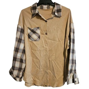 Giacca leggera con bottoni XL Shein Tan a quadri leggera casual - Foto 1 di 8