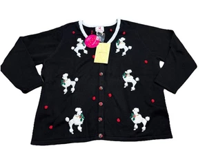 Pensionierter Quacker Factory Pudel Schottenkaro Weihnachten Weihnachtsstern Pullover Neu mit Etikett 3X - Bild 1 von 11