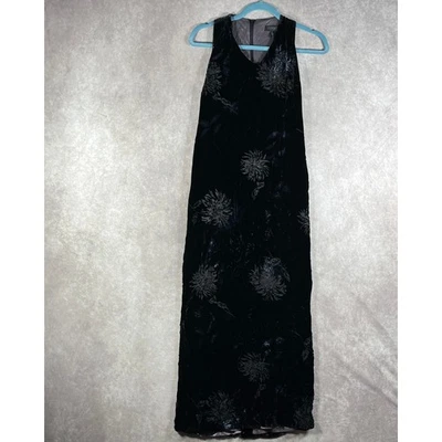 Vintage Express Maxi Dress Womens 1/2 Black Floral Velvet Silk Blend Goth Y2K  - Image 1 of 4