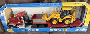 BRUDER MACK semi Truck with  loader cat and JCB 4CX Backhoe loader 02813 NIB 36" - Picture 1 of 11