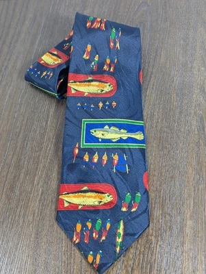 De Colección Beverly Hills Polo Club Peces y Señuelos Corbata Cuello Azul Marino Trucha Novedad 58"  Foto 1 de 4