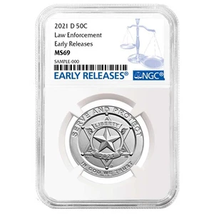 2021-D UNC Clad 50c National Law Enforcement Half Dollar NGC MS69 ER Blue Label - Picture 1 of 3