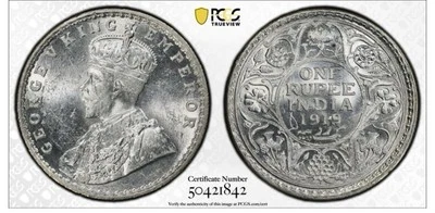 1919 B INDIA RUPEE SILVER COIN PCGS MS63 - Image 1 of 4