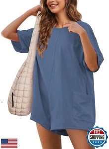 Yeokou Rompers for Women Casual Short Sleeve Oversized Athletic Workout Rever - Picture 1 of 5