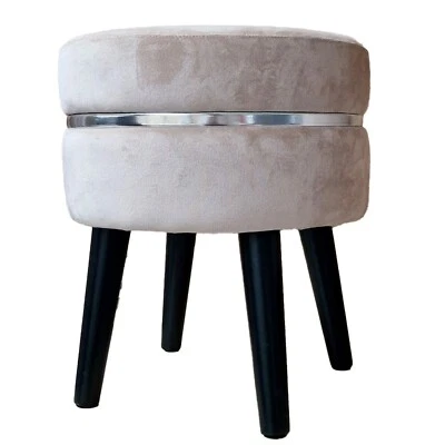 Pouf Velluto Rotondo color Beige con Effetto Striscia Argento - Immagine 1 di 4