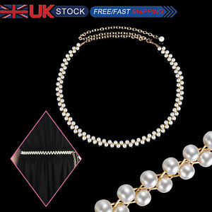 Round Pearl Waist Belt with Gold Metal Chain for Fashion Ladies Girl Charm Dress