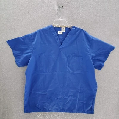 Medline Men ScrubTop XL Blue Pockets Short Sleeve V Neck AngelStat READ - Image 1 of 4