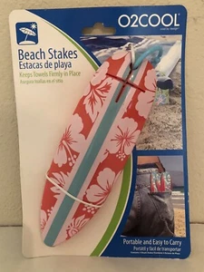 NEW ~ O2COOL Mini Surfboard Design Beach Towel Stakes ~ 4 Stakes - Picture 1 of 2