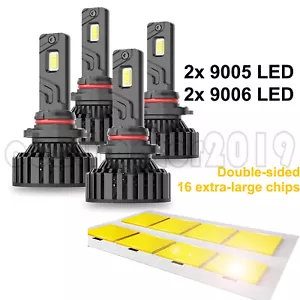 9005 9006 LED Headlights High Low Beam Bulbs 200W Super Bright 10000K Combo Pack - Picture 1 of 5