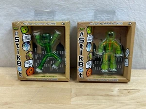 LOT OF 2 ZING STIKBOT GREEN/CLEAR TRASLUCENT ACTION FIGURES CREATE ANIMATION-NEW - Picture 1 of 10