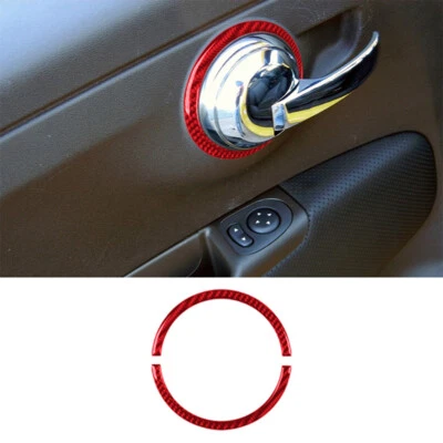 Cubierta de manija de puerta interior de fibra de carbono roja 2 piezas para Fiat 500 2012-2015 Foto 1 de 4