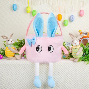 Plush Easter Basket, Soft Pink Basket with Bunny Ears, Easter Tote Bags Bunny Ea - Picture 1 of 12