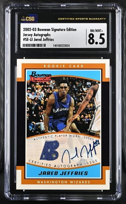 2002 Bowman Signature Edition Джерси Автографы SE-JJ Джаред Джеффрис Оценка CSG - Изображение 1 из 2