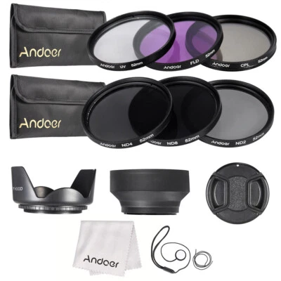 Andoer 52mm +CPL+FLD+(2/4/8)Lens Filter Kit+Lens Hoods+Pouch+ Kit A6Q9 - Image 1 of 4