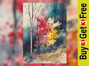 Colorful Fall Forest 5"x7" Print on Matte Paper | Seasonal Nature Painting - Picture 1 of 7