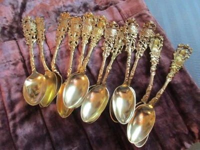 RARO GORHAM Recuerdo CUCHARA HERÁLDICA JUEGO DE 12 CUCHARAS DE PLATA ESTERLINA CABALLERO Foto 1 de 4