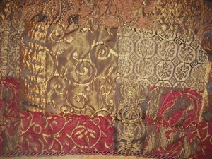 CROSCILL GALLERIA  Pair of 2 King Shams Patchwork Bronze & Burgundy - Picture 1 of 4
