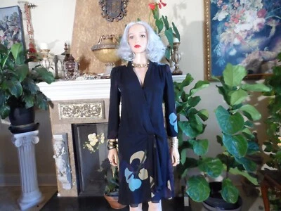 Stella McCartney 黑色印花 100% 真丝裹身连衣裙 IT 38 码 - 美国 2 码 — 第 1/4 张图片