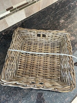 Decorative Square Basket Built-in Handles 16" x 16" x 4” Brown Rattan Wicker - Image 1 of 4