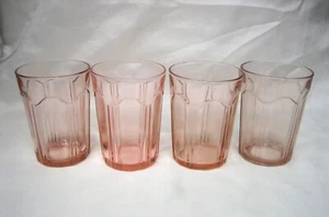 4 Vintage Colonial Knife and Fork Hocking Pink Depression Glass Water Tumblers - Picture 1 of 6