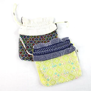 Lot of 2 Vintage Reversible Candy Dot Purses Beaded Bags Drawstring Hong Kong - Picture 1 of 11