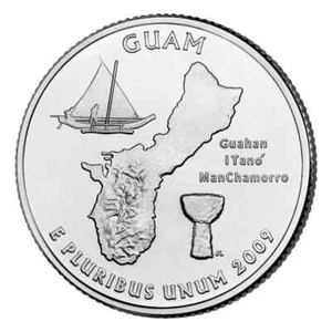 (1) 2009-D Guam QUARTER UNC dagli Stati Uniti nuovo di zecca territorio degli Stati Uniti parte di 56 set di monete - Foto 1 di 1