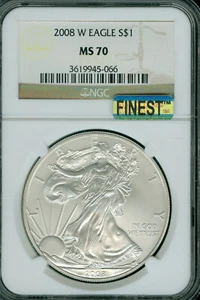 2008 W SILVER EAGLE NGC MS70 PQ MAC FINEST GRADED MAC SPOTLESS . - Picture 1 of 2