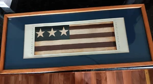 Vintage 1993 WARREN KIMBLE AMERICAN FLAG MATTED Wood FRAME ART PRINT 13" X 31" - Picture 1 of 9