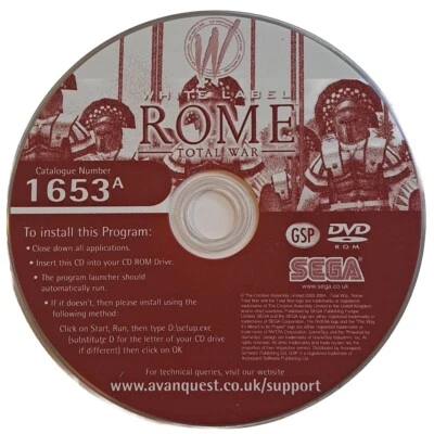 Total War Rome 1653A 💥 Sega White Label PC CD-ROM 2004 REPLACEMENT DISC ONLY - Image 1 of 4