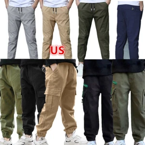 Boys Cargo Jogger Pants Dance Trousers Elastic Waist Casual Sports Sweatpants - Picture 1 of 71