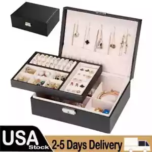 2-Layer Jewelry Organizer Box, PU Leather Jewelry Box with Removable Tray NEW - Picture 1 of 8