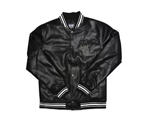 Runtz Scriptz Leather Varsity Black/White Men's Jacket 37346-BLK - Picture 1 of 2