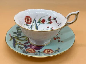 Wedgwood China Harlequin Collection Turquoise Crocus footed tea cup & saucer duo - Picture 1 of 11