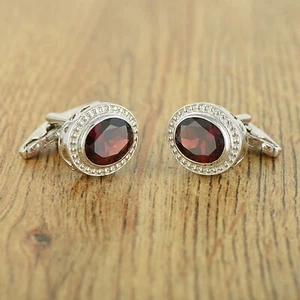 Polsino Argento Sterling 8x10mm Taglio Ovale Granato Rosso Maglie Gioielli Uomo - Foto 1 di 3
