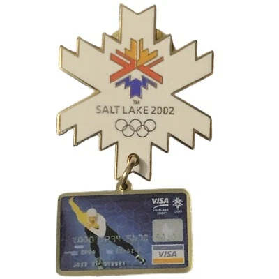 2002 Salt Lake Olympics Speed Skating Visa Credit Card Dangle Charm Souvenir Pin - Image 1 of 2