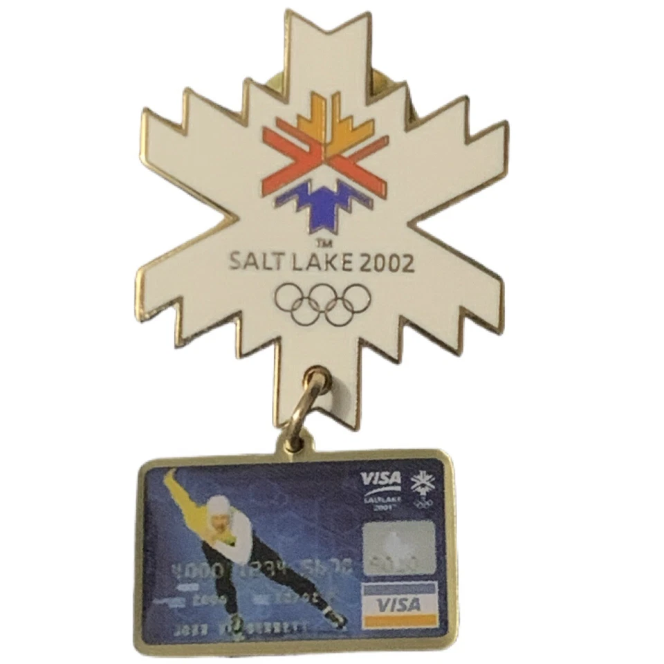 2002 Salt Lake Olympics Speed Skating Visa Credit Card Dangle Charm Souvenir Pin - Image 1 of 2