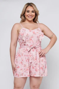 Womens Plus Size Pink Floral Romper 3XL Lined Summer Travel - Picture 1 of 2