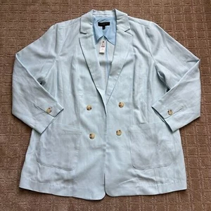 Talbots Lightweight Linen Blazer Jacket Women's 18W Light Blue NWT Preppy Pastel - Picture 1 of 9