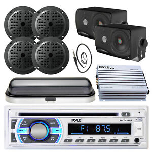 4" Black Boat Speakers, 400W Amp, 6.5" Speakers, Antenna, Cover, Bluetooth Radio
