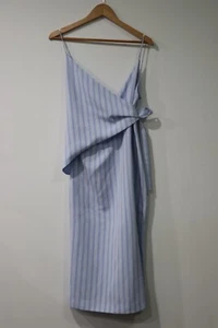 C/MEO COLLECTIVE Midi Dress Size XS Blue White Striped Side Tie Asymmetrical VGC - Picture 1 of 16