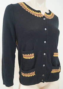 MARC JACOBS Cardigan Top schwarz Kaschmirmischung gold & braun Zierleiste Langarm Gr.: M - Bild 1 von 8
