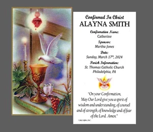 Confirmed In Christ (girl) - Personalized Laminated Prayer Cards - Pack of 35 - Picture 1 of 3