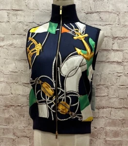Lauren Ralph Lauren Petite S Pullover Weste Maritim Full Zip Seide Schal Print NEU - Bild 1 von 6