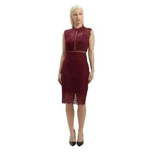Vestido Bardot Panel Encaje Talla 6 Nuevo con Etiquetas Vino Borgoña - Imagen 1 de 7