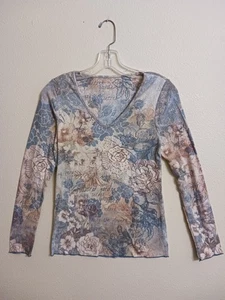 Blusa tejida My Secret Garden 32" busto para mujer deslumbrante floral cuello en V EE. UU. Y2K - Imagen 1 de 3